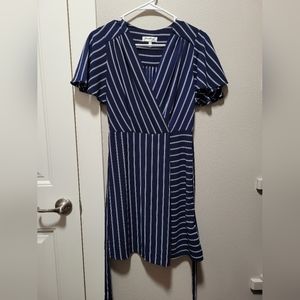 Blue striped wrap dress, sz M